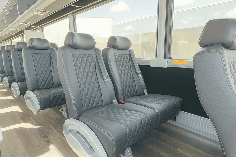 interior of Compton Shuttle Bus Company charter bus